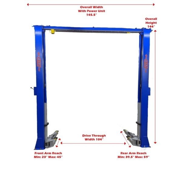 Race Tools Direct 11,000 lb. Direct Drive, Overhead 2 Post Lift- Bi-Symmetric Arms