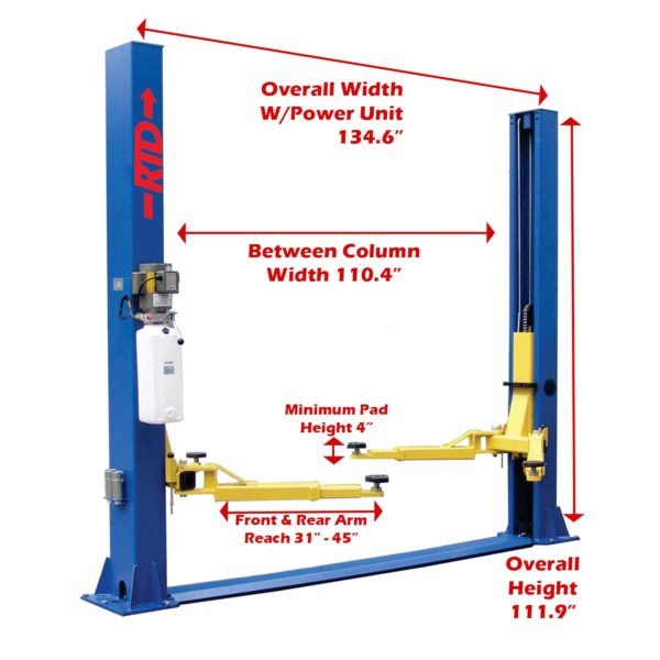 RTD9KFX-Front-Dimensions-1-600x600-1.jpg Race Tools Direct 9,000 lb. Capacity, Base Plate 2 Post Lift
