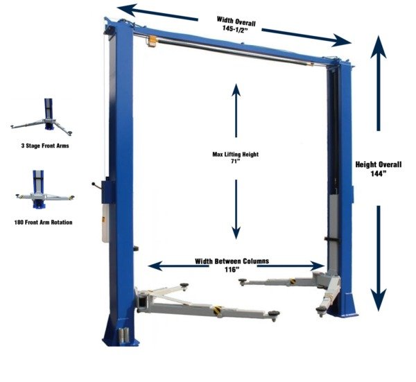 iDeal 10,000 lb. ALI Certified 2-Post Bi-Symmetric Arm Overhead Lift