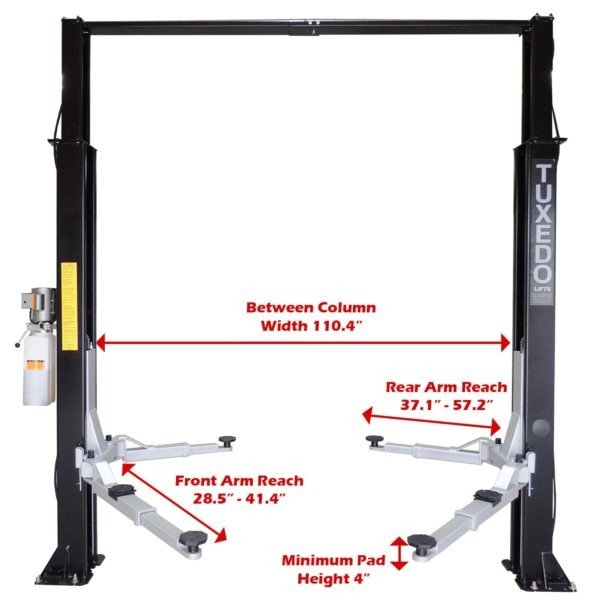 Tuxedo 9,000 lb. Capacity Overhead 2 Post Lift- Asymmetric Arms