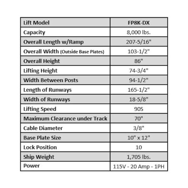 Tuxedo FP8K-DX Four Post Garage Lift